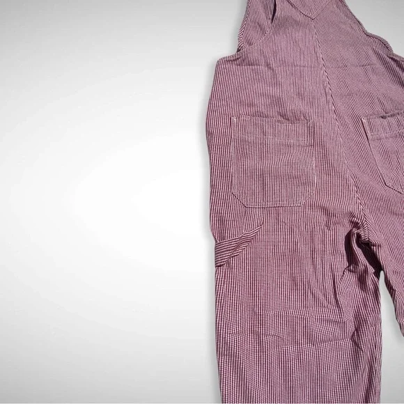 Brixton Christina Red White Checkerboard Denim Carpenter Overall Work Wear large - Picture 14 of 16